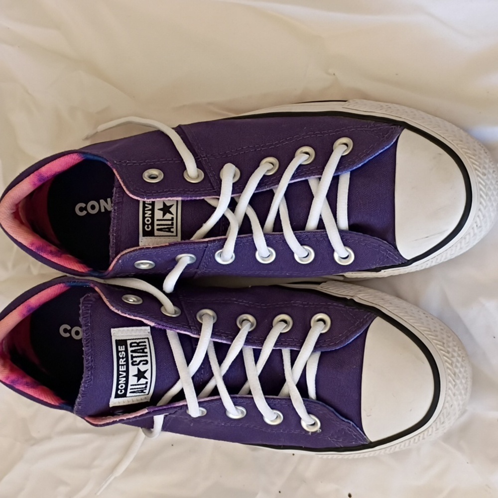 Converse Purple Low Top Sneakers with Pink Lining - Picture 2 of 8